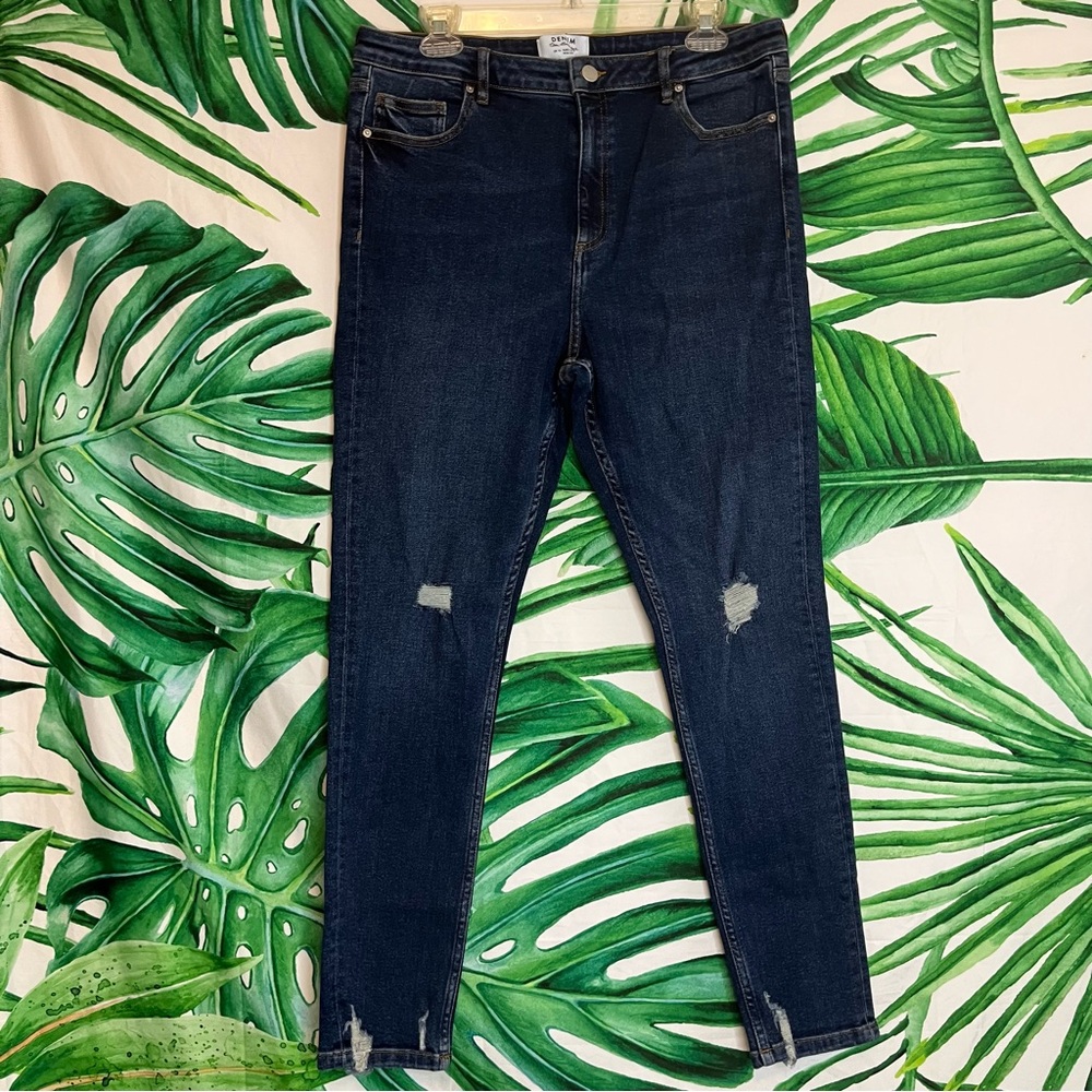Miss Selfridge Denim 12 Dark Wash Distressed Skinny High Rise Spring Jeans
